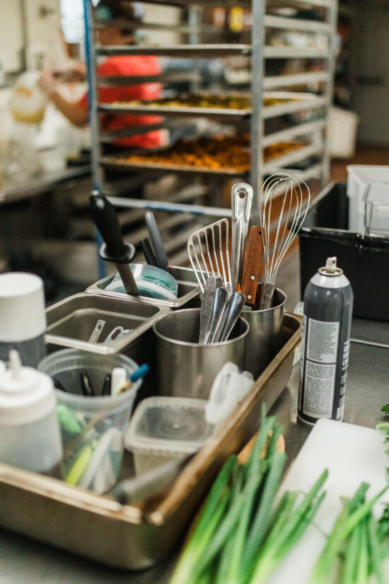 mise en place at the shared kitchen